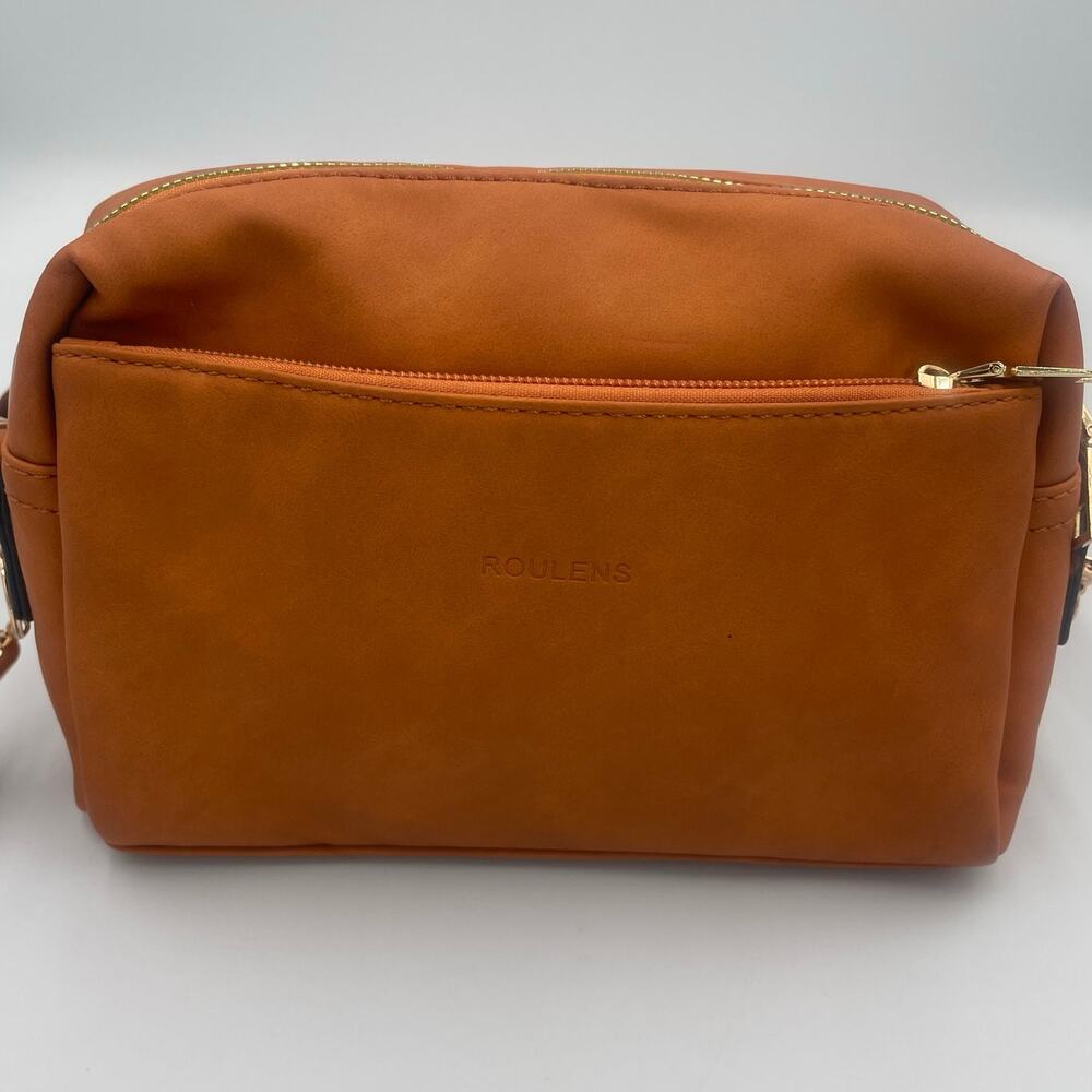 Roulens Small Crossbody Bag Orange Brown Vegan Faux Leather Pockets Card Slots